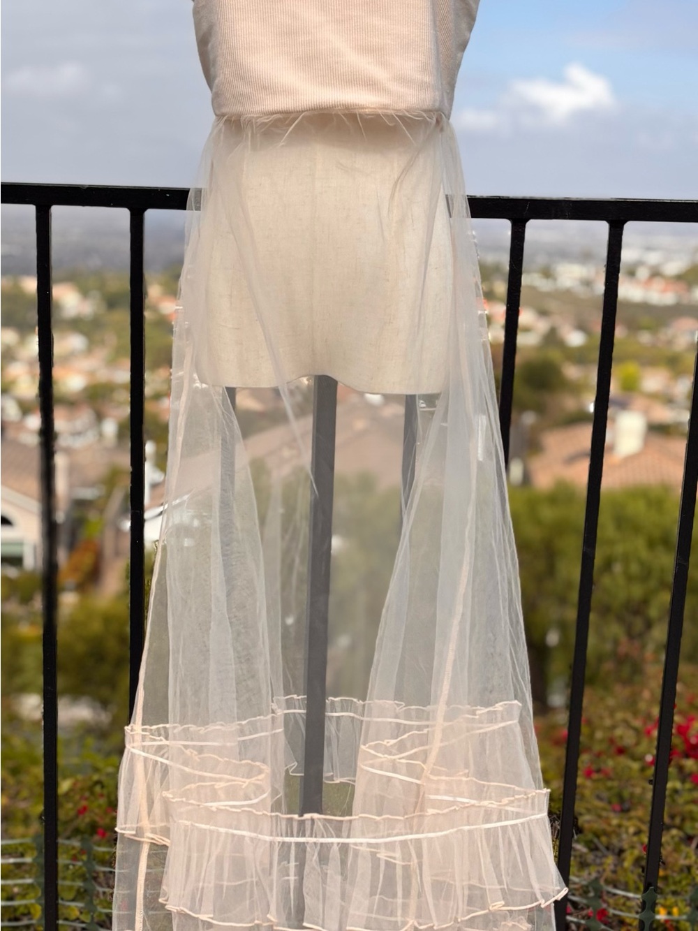 NWT! Anthropologie Sheer Tulle Maxi Dress Chai Adjustable Straps ~L - Picture 4 of 7